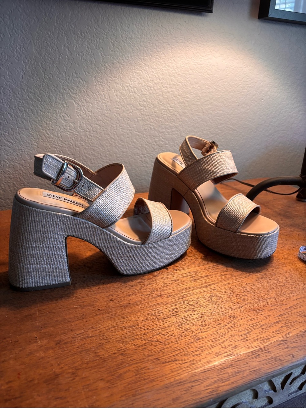 Steve Madden Neutral Beige Platform Sandals with Chunky Heel